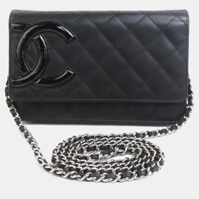 Pre-owned Chanel Wallet Chain Purse Shoulder Bag Cambon Line Leather Patent Black Silver