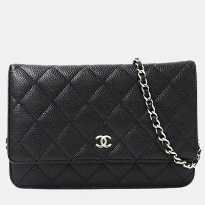Pre-owned Chanel Wallet Matelasse Shoulder Chain Caviar Skin Black