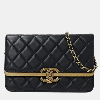 Pre-owned Chanel Wallet Matelasse Shoulder Lambskin Black Chain
