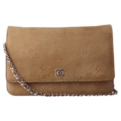 Pre-owned Chanel Wallet On Chain Beige Suede Lace Over Effect, 2013-2014 In Brown