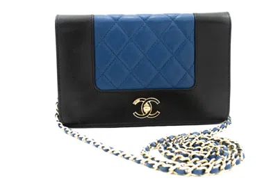 Pre-owned Chanel Wallet On Chain Blue Leather Wallet  ()