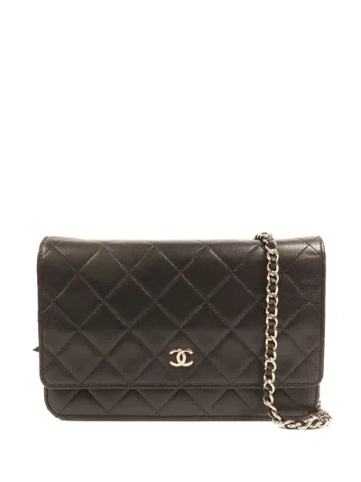 Pre-owned Chanel Wallet On Chain Cc Quilted Crossbody Bag In Black