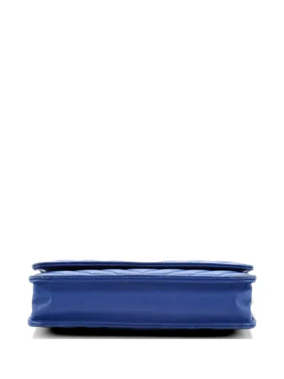 Pre-owned Chanel Wallet On Chain Chevron Lambskin Crossbody Bag In Blue