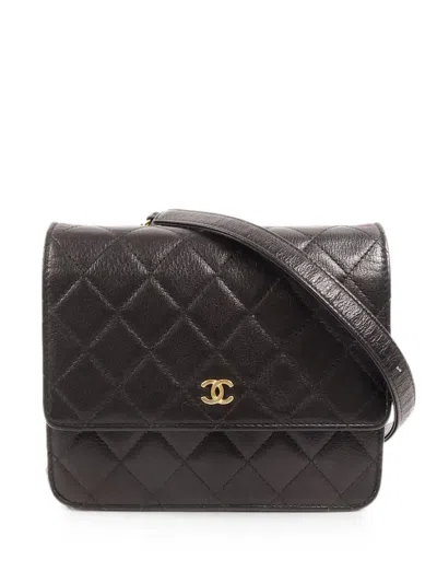 Pre-owned Chanel Wallet On Chain Diamond-quilted Crossbody Bag In Black