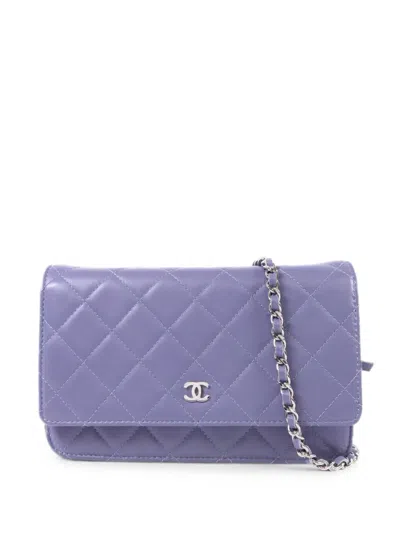 Pre-owned Chanel Wallet On Chain Diamond-quilted Crossbody Bag In Purple
