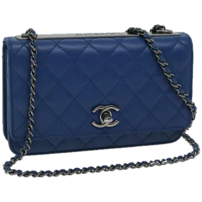 Pre-owned Chanel Wallet On Chain Leather Wallet () In Blue