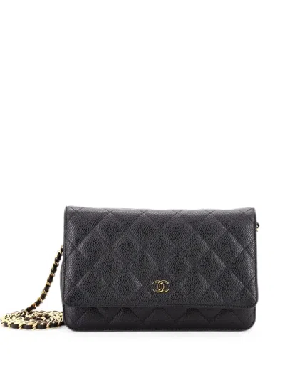 Pre-owned Chanel Wallet On Chain Quilted Caviar Crossbody Bag In ブラック