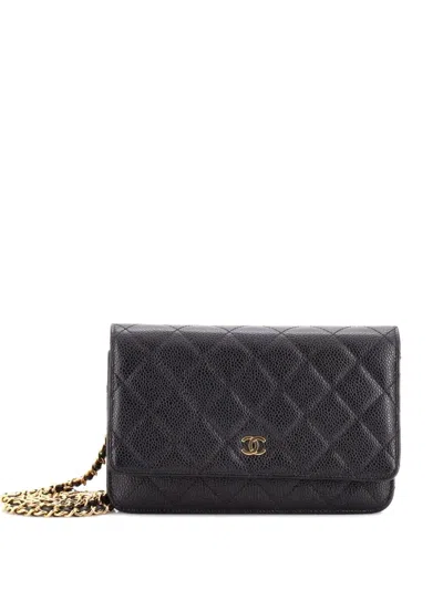 Pre-owned Chanel Wallet On Chain Quilted Caviar Crossbody Bag In Black