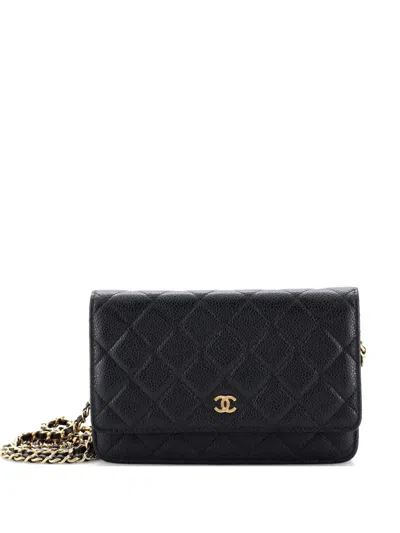 Pre-owned Chanel Wallet On Chain Quilted Caviar Crossbody Bag In Black