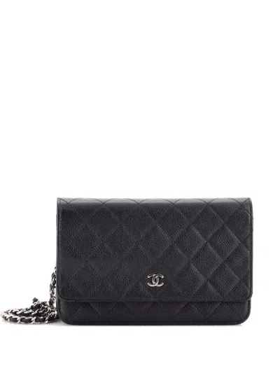 Pre-owned Chanel Wallet On Chain Quilted Caviar Crossbody Bag In Black