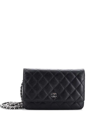 Pre-owned Chanel Wallet On Chain Quilted Caviar Crossbody Bag In Black