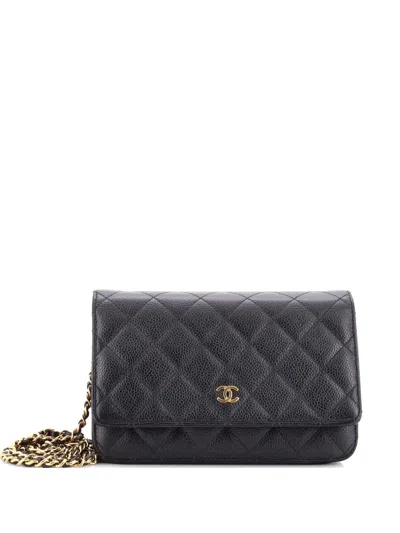 Pre-owned Chanel Wallet On Chain Quilted Caviar Crossbody Bag In Black