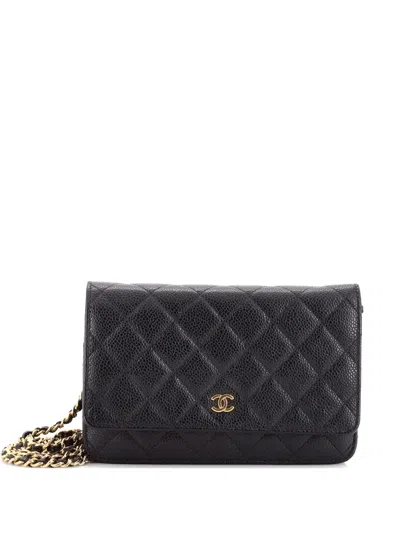 Pre-owned Chanel Wallet On Chain Quilted Caviar Crossbody Bag In Black