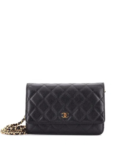 Pre-owned Chanel Wallet On Chain Quilted Caviar Crossbody Bag In Black