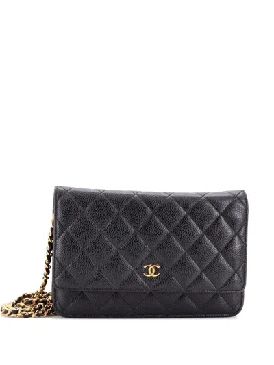 Pre-owned Chanel Wallet On Chain Quilted Caviar Crossbody Bag In Black