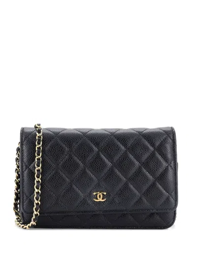 Pre-owned Chanel Wallet On Chain Quilted Caviar Crossbody Bag In Black