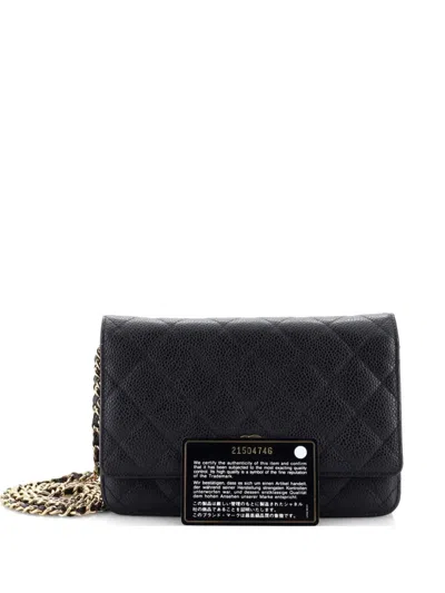 Pre-owned Chanel Wallet On Chain Quilted Caviar Crossbody Bag In Black