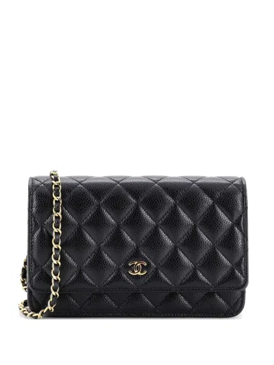 Pre-owned Chanel Wallet On Chain Quilted Caviar Crossbody Bag In Black
