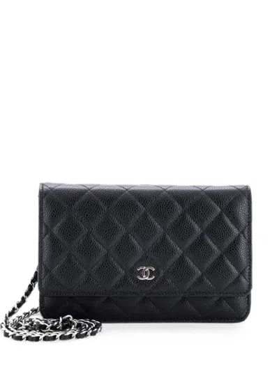 Pre-owned Chanel Wallet On Chain Quilted Caviar Crossbody Bag In Black
