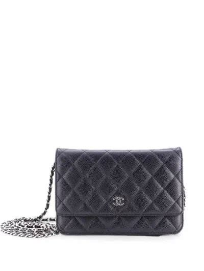 Pre-owned Chanel Wallet On Chain Quilted Caviar Crossbody Bag In Black