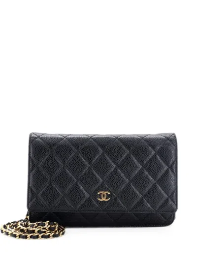 Pre-owned Chanel Wallet On Chain Quilted Caviar Crossbody Bag In Black