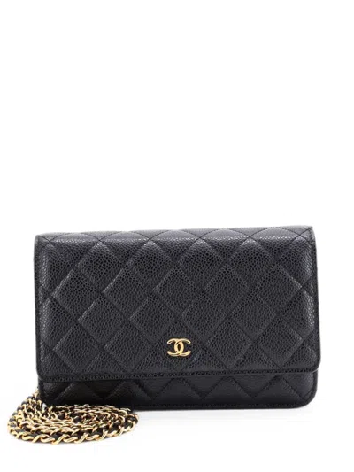 Pre-owned Chanel Wallet On Chain Quilted Caviar Crossbody Bag In Black