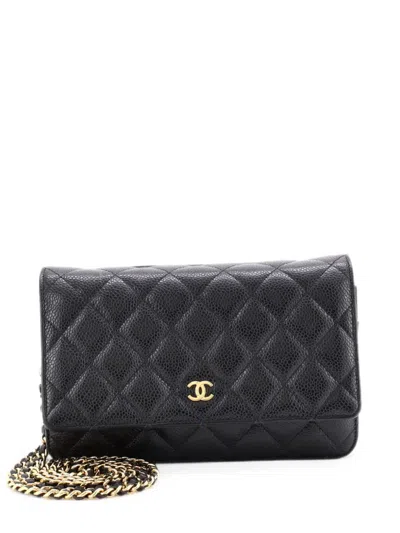 Pre-owned Chanel Wallet On Chain Quilted Caviar Crossbody Bag In Black
