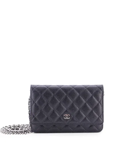 Pre-owned Chanel Wallet On Chain Quilted Caviar Crossbody Bag In Black