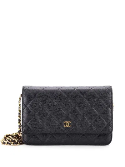 Pre-owned Chanel Wallet On Chain Quilted Caviar Crossbody Bag In Black