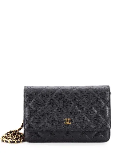 Pre-owned Chanel Wallet On Chain Quilted Caviar Crossbody Bag In Black