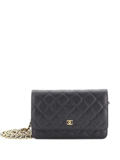 Pre-owned Chanel Wallet On Chain Quilted Caviar Crossbody Bag In Black