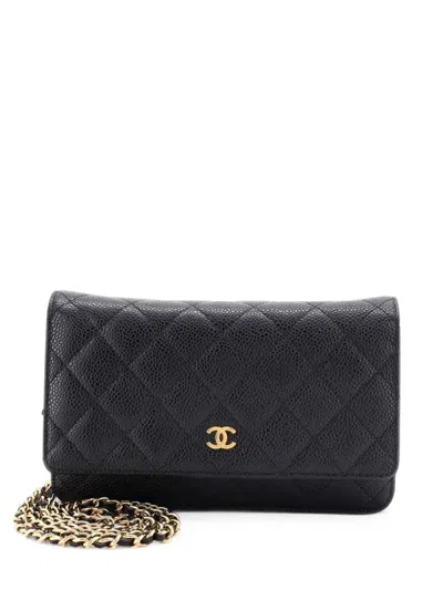 Pre-owned Chanel Wallet On Chain Quilted Caviar Crossbody Bag In Black