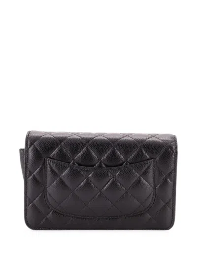 Pre-owned Chanel Wallet On Chain Quilted Caviar Crossbody Bag In Black