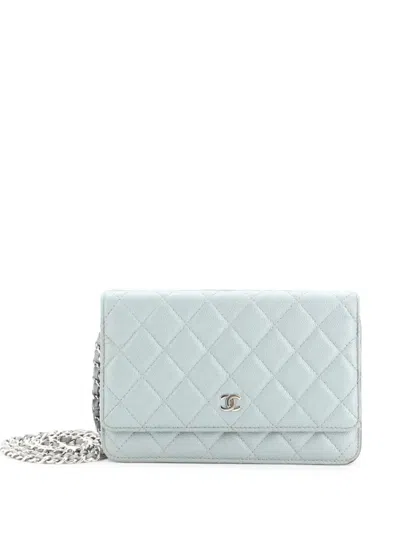 Pre-owned Chanel Wallet On Chain Quilted Caviar Crossbody Bag In Blue