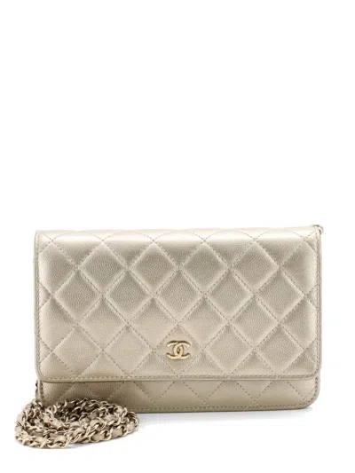 Pre-owned Chanel Wallet On Chain Quilted Caviar Crossbody Bag In Gold