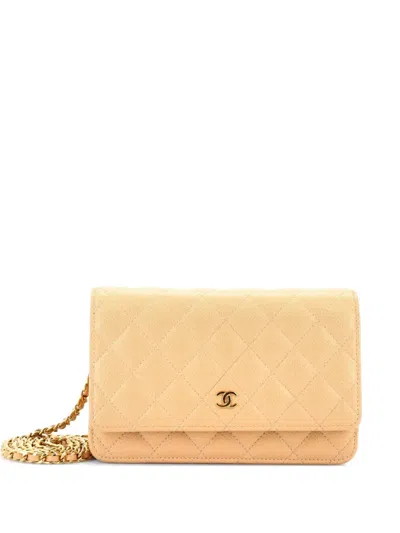 Pre-owned Chanel Wallet On Chain Quilted Caviar Crossbody Bag In Neutral