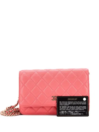 Pre-owned Chanel Wallet On Chain Quilted Caviar Crossbody Bag In Pink