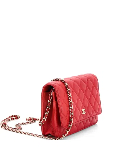 Pre-owned Chanel Wallet On Chain Quilted Caviar Crossbody Bag In Red