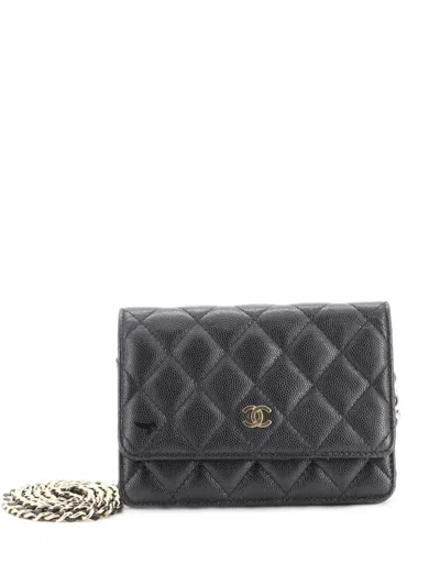 Pre-owned Chanel Wallet On Chain Quilted Caviar Mini Crossbody Bag In Black