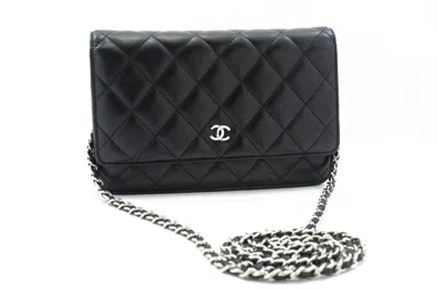 Pre-owned Chanel Wallet On Chain Quilted Lambskin Black Leather Wallets Accessory ()