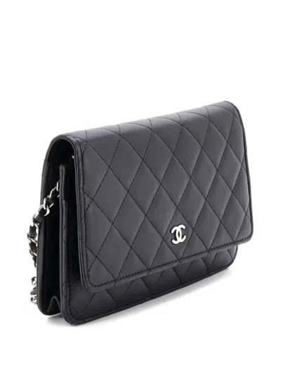 Pre-owned Chanel Wallet On Chain Quilted Lambskin Crossbody Bag In Black