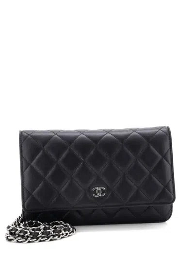 Pre-owned Chanel Wallet On Chain Quilted Lambskin Crossbody Bag In Black