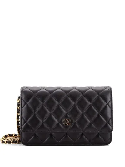 Pre-owned Chanel Wallet On Chain Quilted Lambskin Crossbody Bag In Black