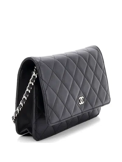 Pre-owned Chanel Wallet On Chain Quilted Lambskin Crossbody Bag In Black