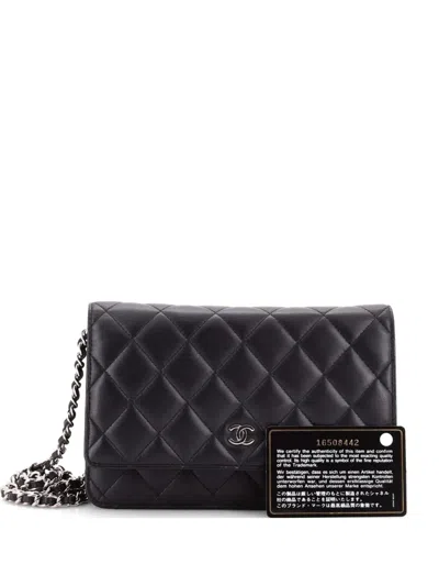 Pre-owned Chanel Wallet On Chain Quilted Lambskin Crossbody Bag In Black