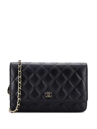 Pre-owned Chanel Wallet On Chain Quilted Lambskin Crossbody Bag In Black