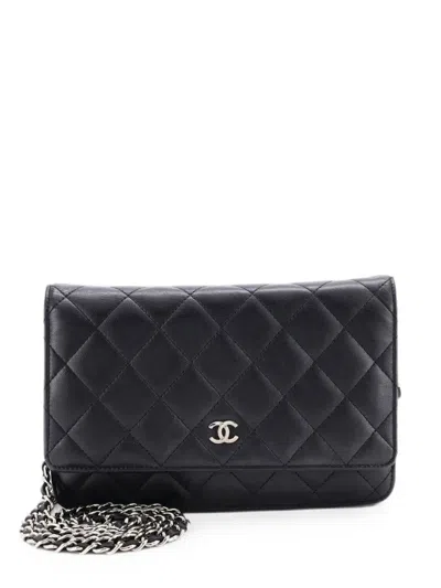 Pre-owned Chanel Wallet On Chain Quilted Lambskin Crossbody Bag In Black