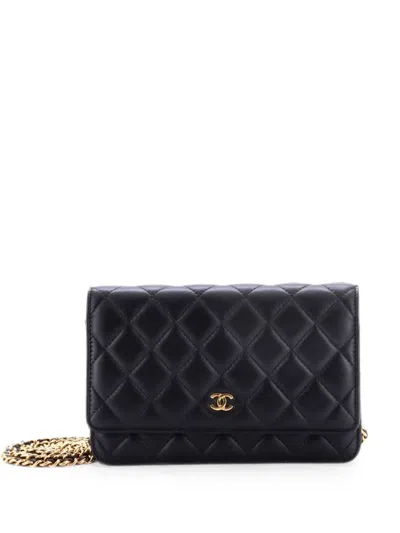 Pre-owned Chanel Wallet On Chain Quilted Lambskin Crossbody Bag In Black