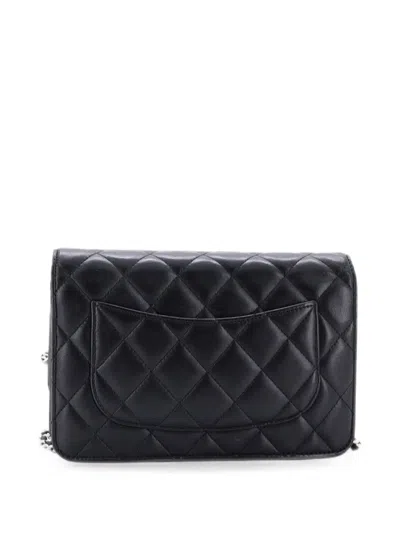 Pre-owned Chanel Wallet On Chain Quilted Lambskin Crossbody Bag In Black