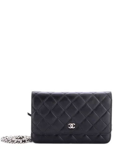 Pre-owned Chanel Wallet On Chain Quilted Lambskin Crossbody Bag In Black